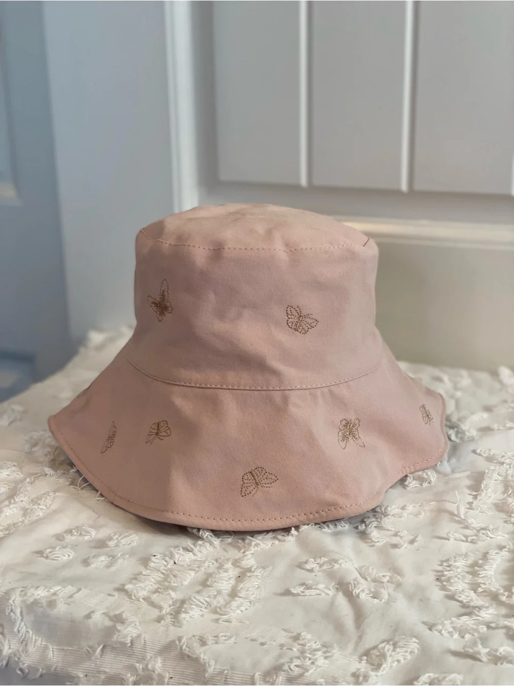 Source Unknown Pink Butterfly Embroidered Kids Bucket Hat